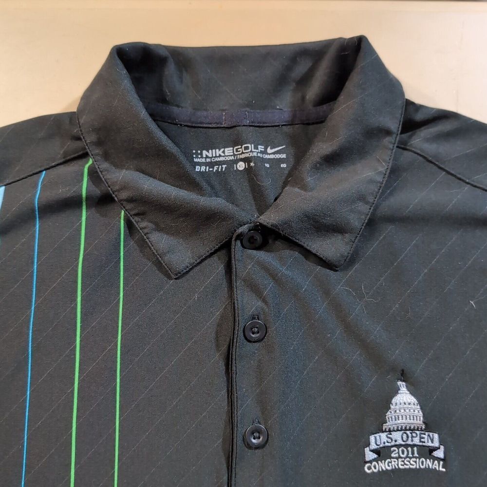 NIKE GOLF POLO SHIRT NEON STRIPE DRI-FIT PERFORMANCE US Open 2011‎ Congressional